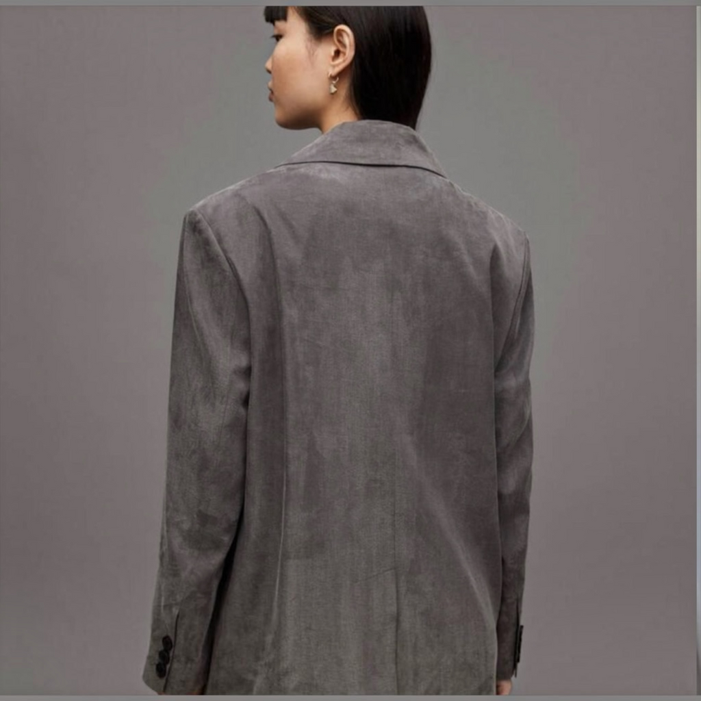 All Saints Elle Double Breasted Lightweight Blazer Grey Sz 8
