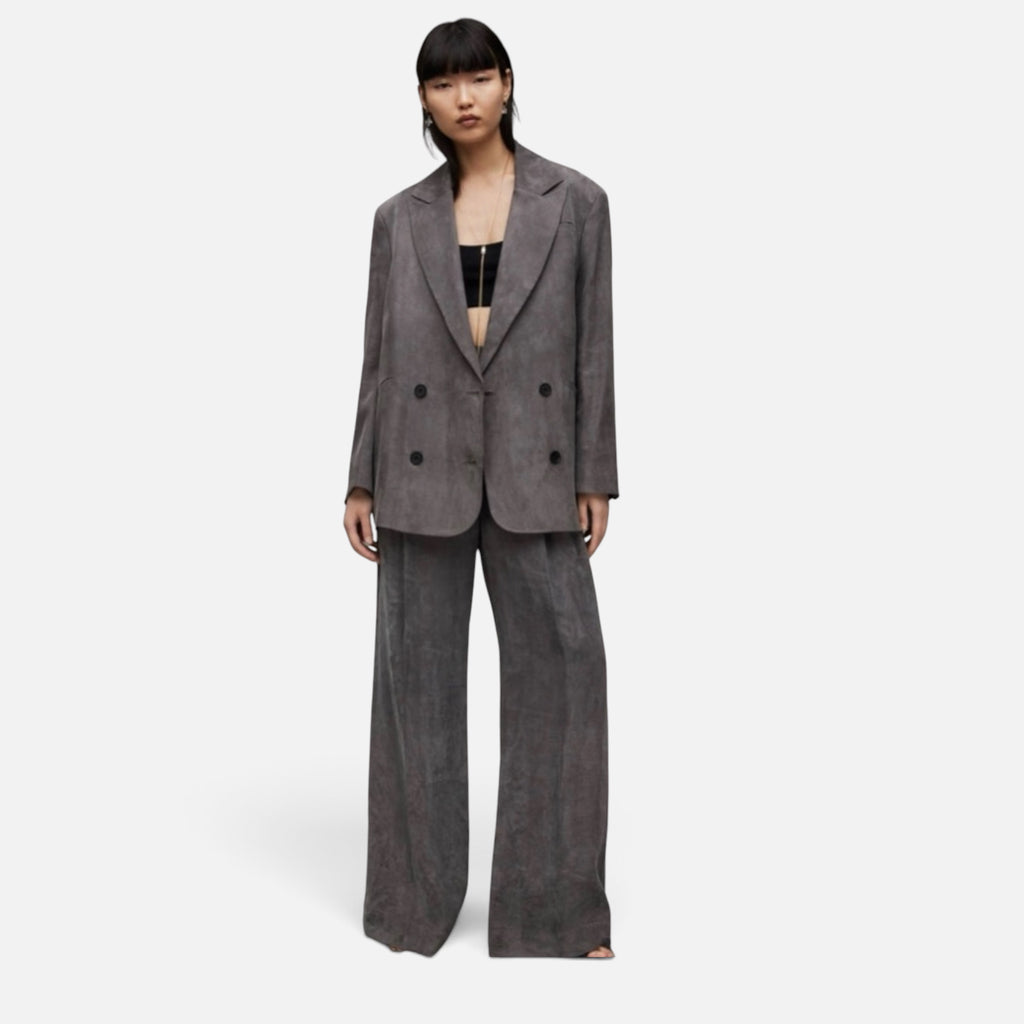 All Saints Elle Double Breasted Lightweight Blazer Grey Sz 8