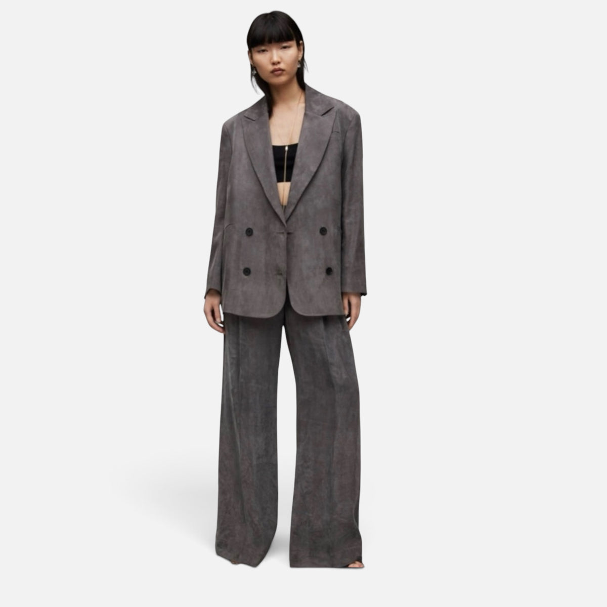 All Saints Elle Double Breasted Lightweight Blazer Grey Sz 8