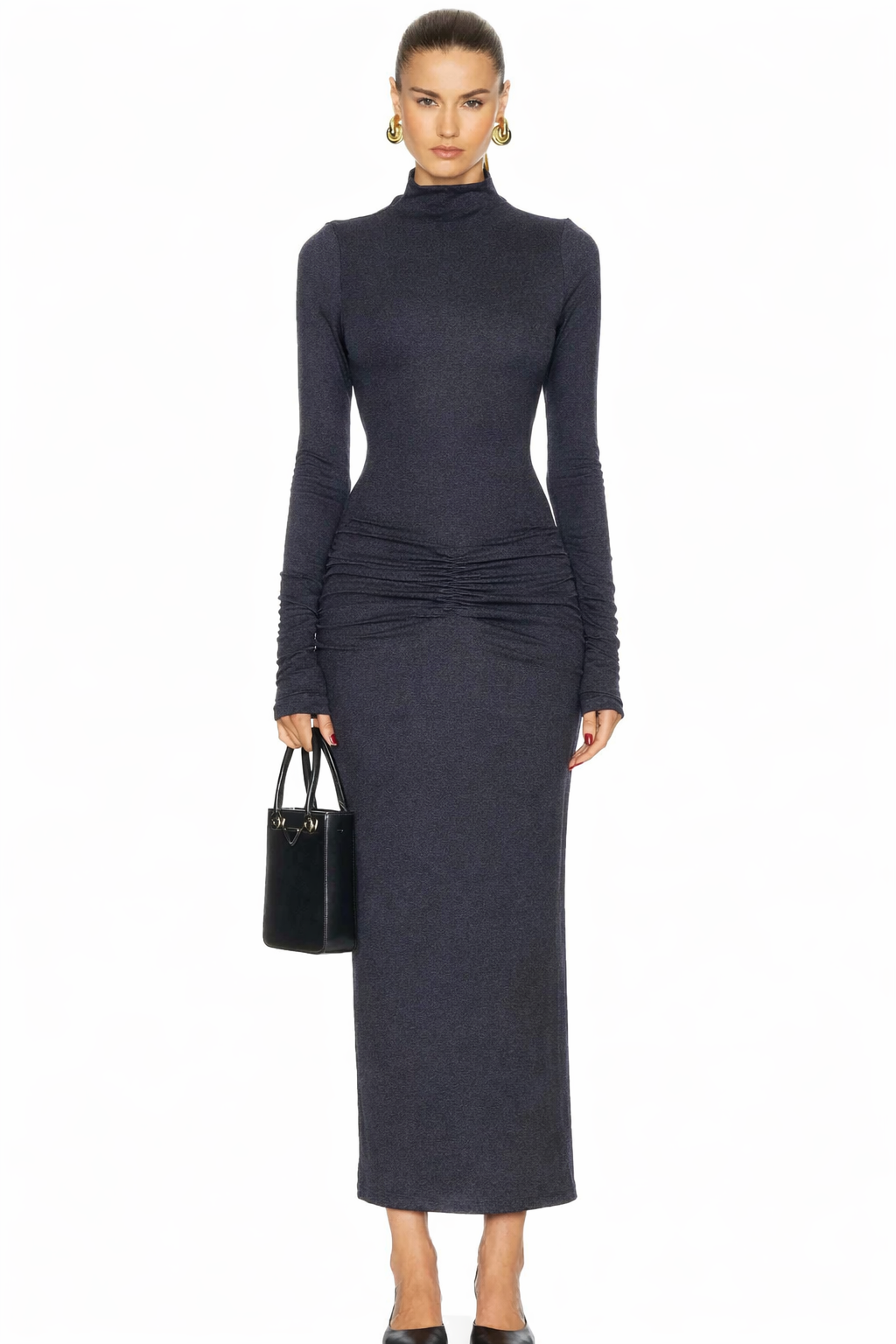SEROYA FINA TEA LENGTH DRESS Charcoal Blue Sz Small $348