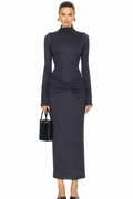 SEROYA FINA TEA LENGTH DRESS Charcoal Blue Sz Small $348
