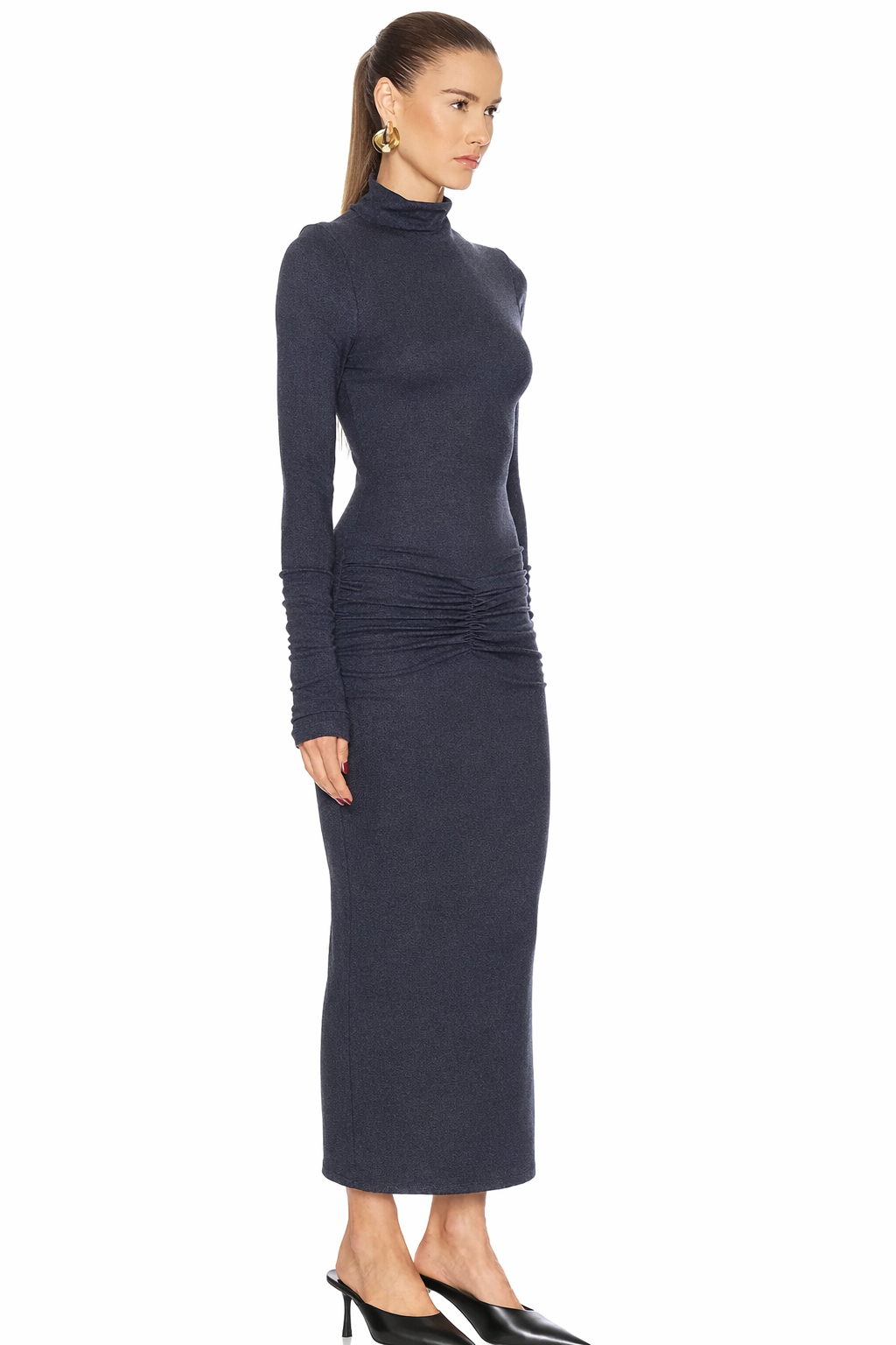 SEROYA FINA TEA LENGTH DRESS Charcoal Blue Sz Small $348