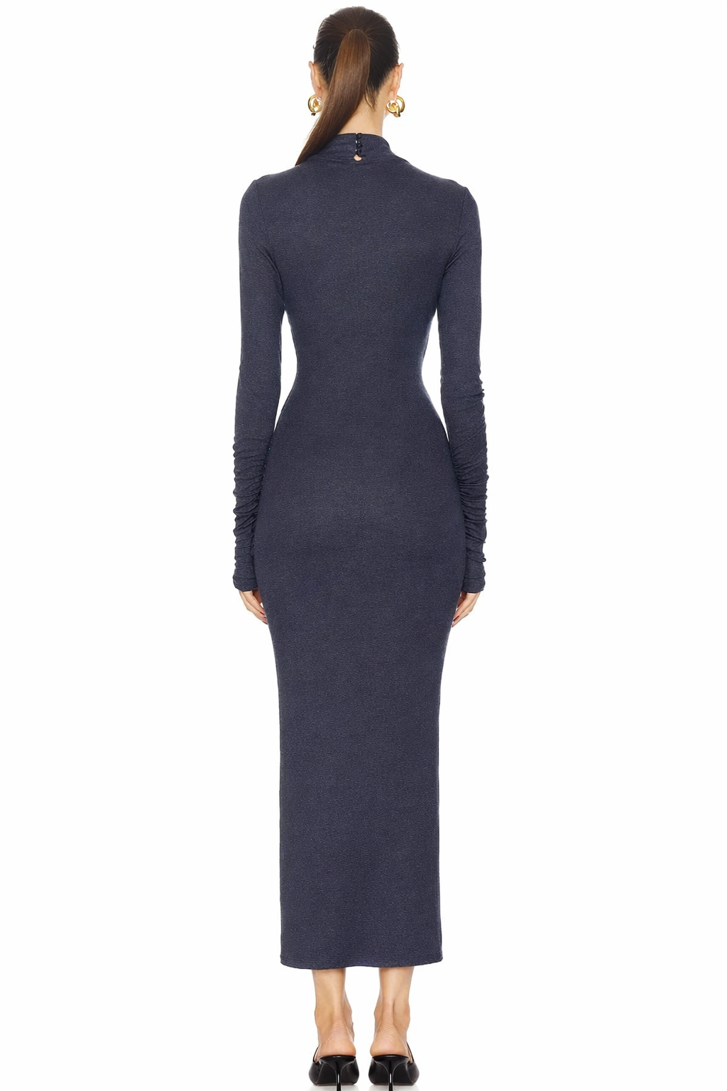 SEROYA FINA TEA LENGTH DRESS Charcoal Blue Sz Small $348