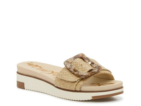 Sam Edelman Ariane Wedge Slide Sandal Beige Raffia Oversized Buckle Size 9.5