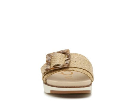 Sam Edelman Ariane Wedge Slide Sandal Beige Raffia Oversized Buckle Size 9.5