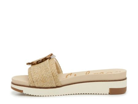 Sam Edelman Ariane Wedge Slide Sandal Beige Raffia Oversized Buckle Size 9.5