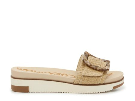Sam Edelman Ariane Wedge Slide Sandal Beige Raffia Oversized Buckle Size 9.5