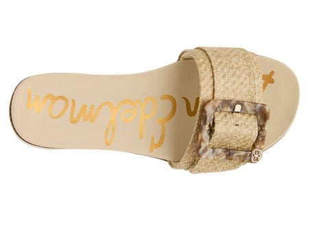 Sam Edelman Ariane Wedge Slide Sandal Beige Raffia Oversized Buckle Size 9.5