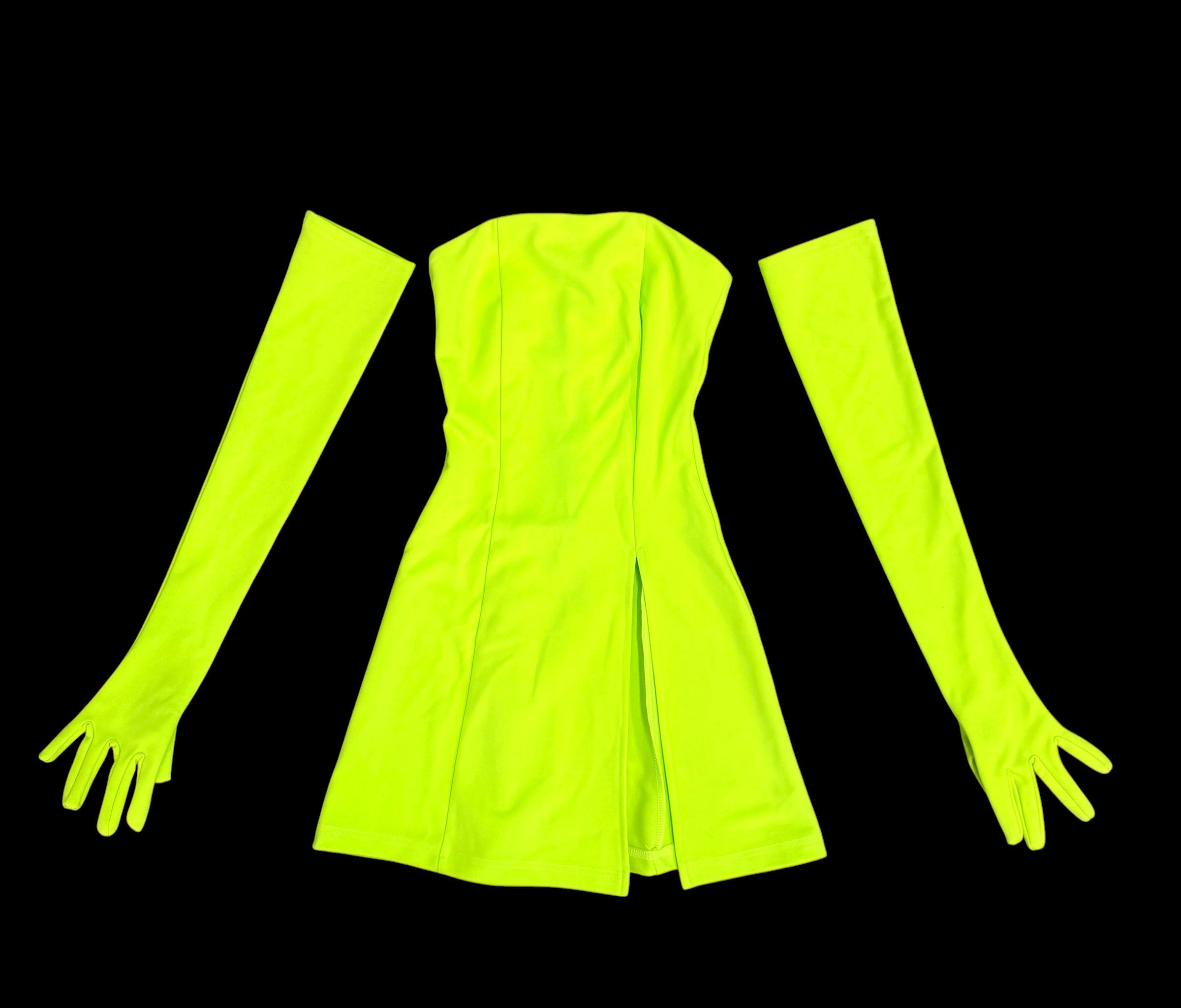 Miscreants London Cupid Mini Dress & Opera Gloves Neon Yellow Green US 2