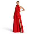 Mac Duggal 49333 Cherry Red Rosette Halter Satin Evening Gown Size 14