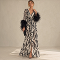 Hutch Flora Organic Layered Geo Chiffon Feather Cuff Wrap Maxi Dress – Size Small
