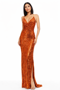 Dress the Population Jordana Sequin Gown Orange Sz Small $328
