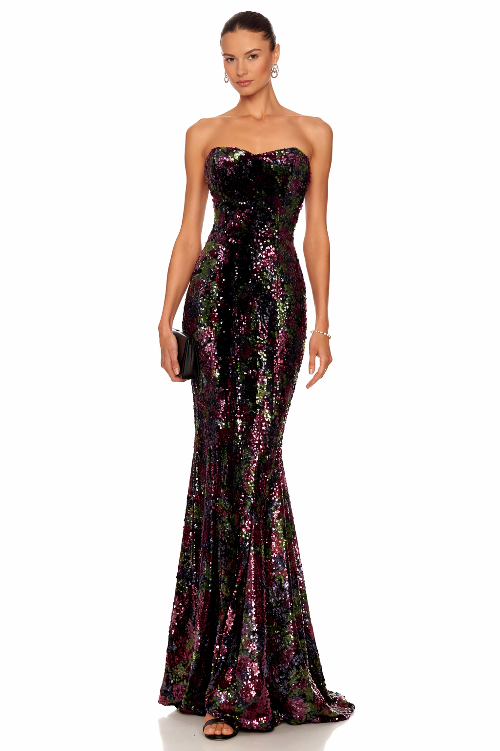 Dress the Population Black Label Sheridan Floral Sequin Sweetheart Gown Sz Small $450