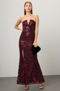 Dress the Population Fernanda Floral Sequin Strapless Gown Black Burgundy Sz Small $398