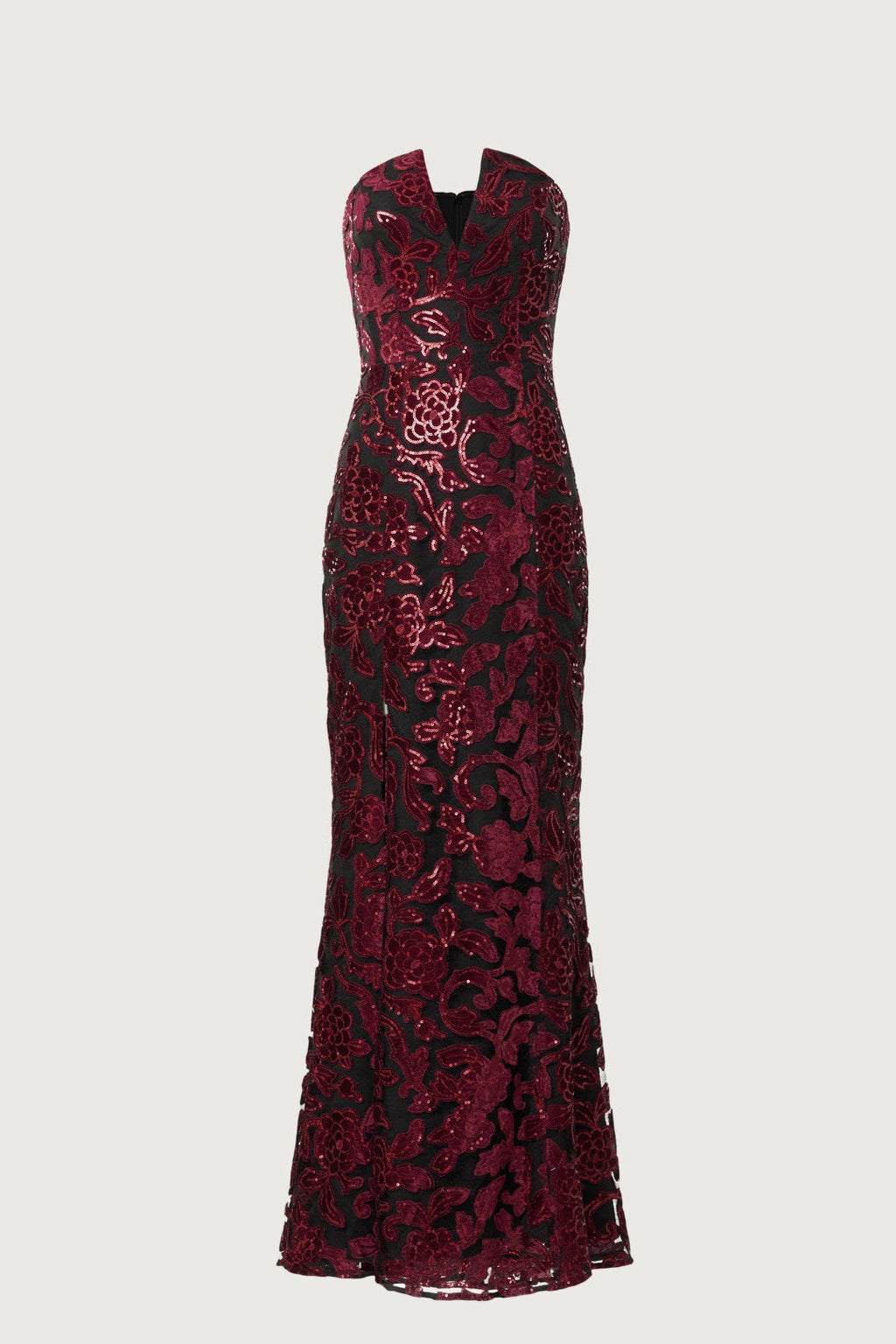 Dress the Population Fernanda Floral Sequin Strapless Gown Black Burgundy Sz Small $398