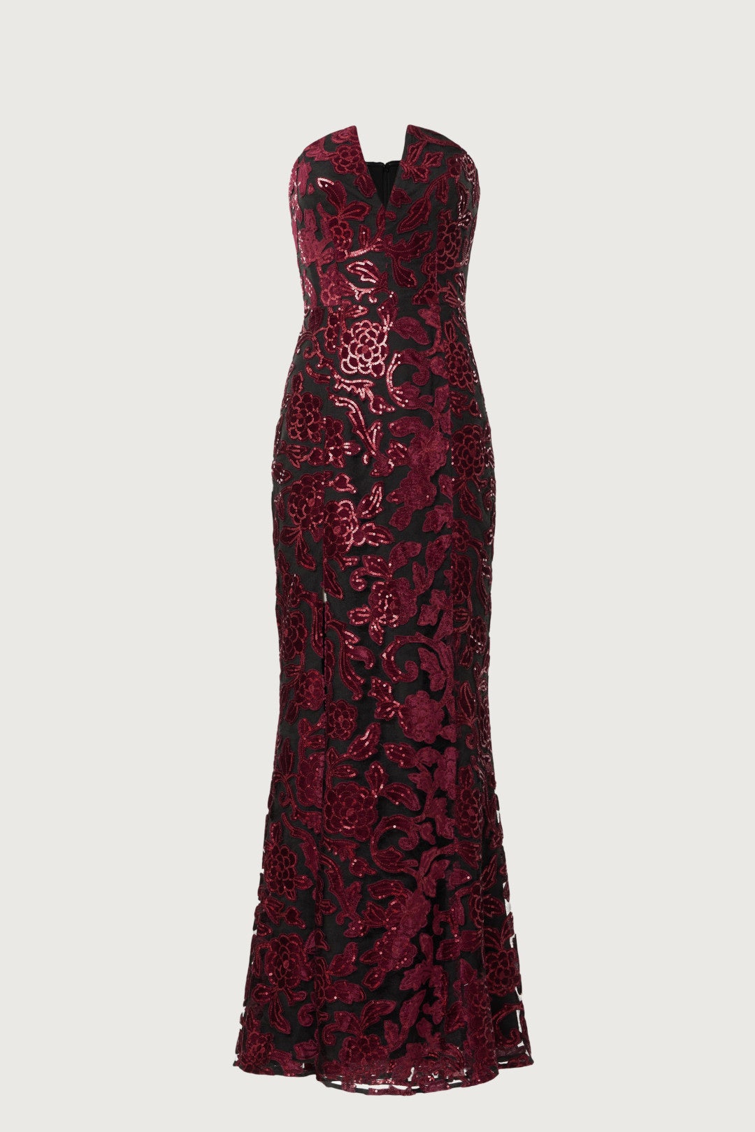 Dress the Population Fernanda Floral Sequin Strapless Gown Black Burgundy Sz Small $398