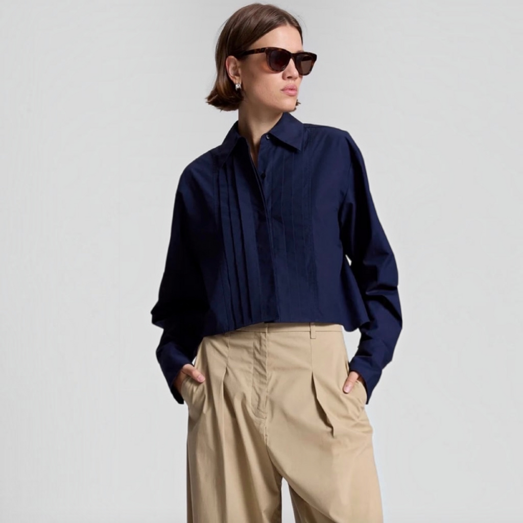 A.L.C. Cam Cropped Tux Top in Navy Blue Sz 2 $325