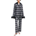 Sleeper Feather Trim Plaid Flannel Pajama Set Black & White Sz Small