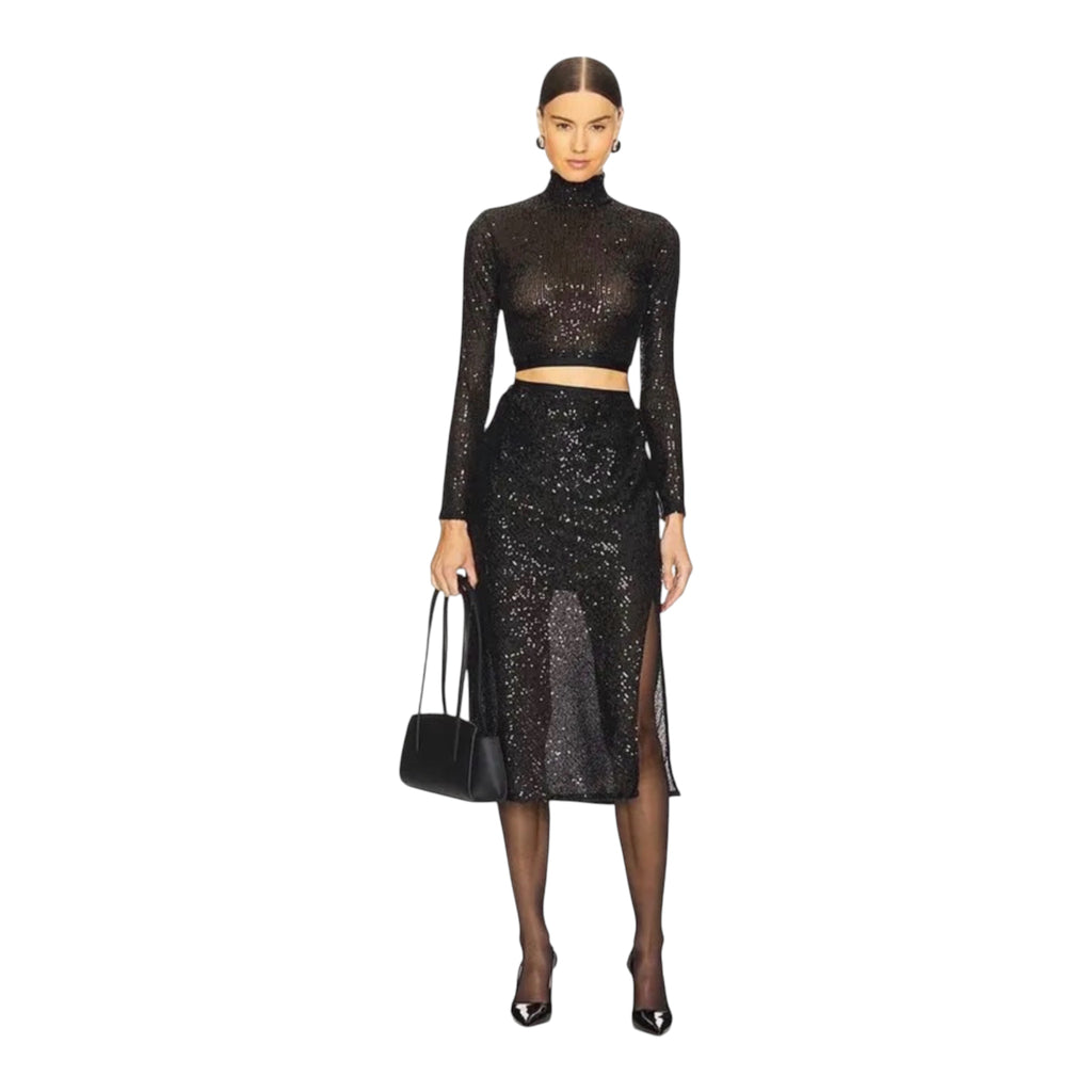 Enza Costa Sequin Cropped Mock
Neck Top Black XS