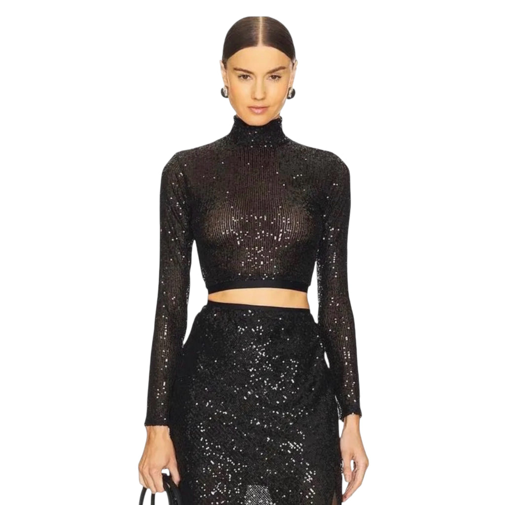 Enza Costa Sequin Cropped Mock
Neck Top Black XS