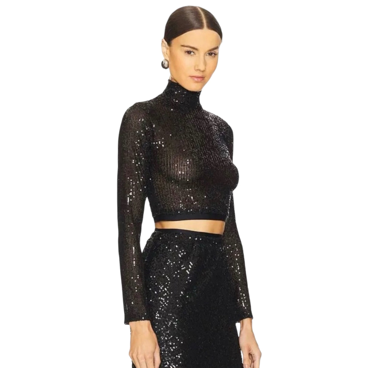 Enza Costa Sequin Cropped Mock
Neck Top Black XS