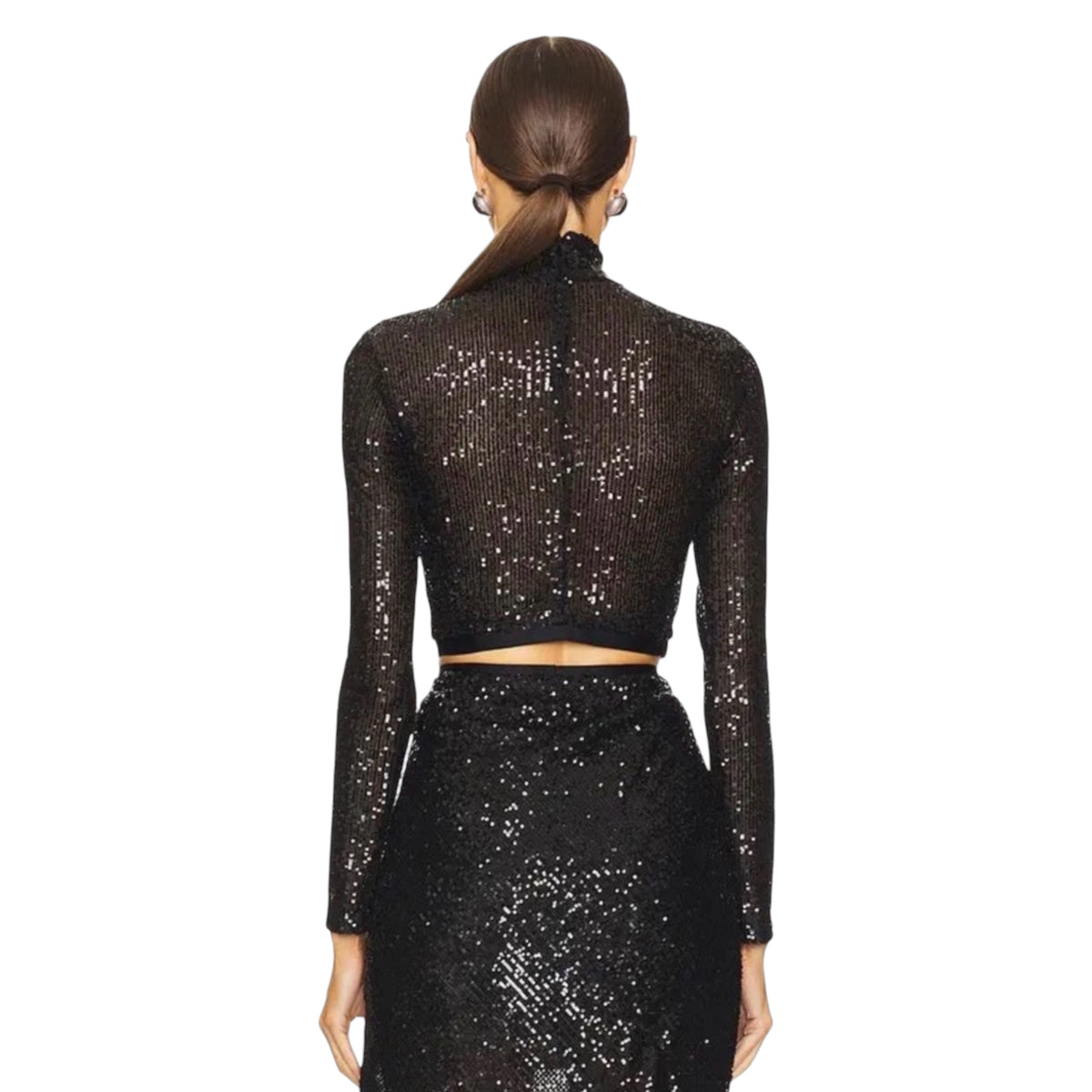Enza Costa Sequin Cropped Mock
Neck Top Black XS