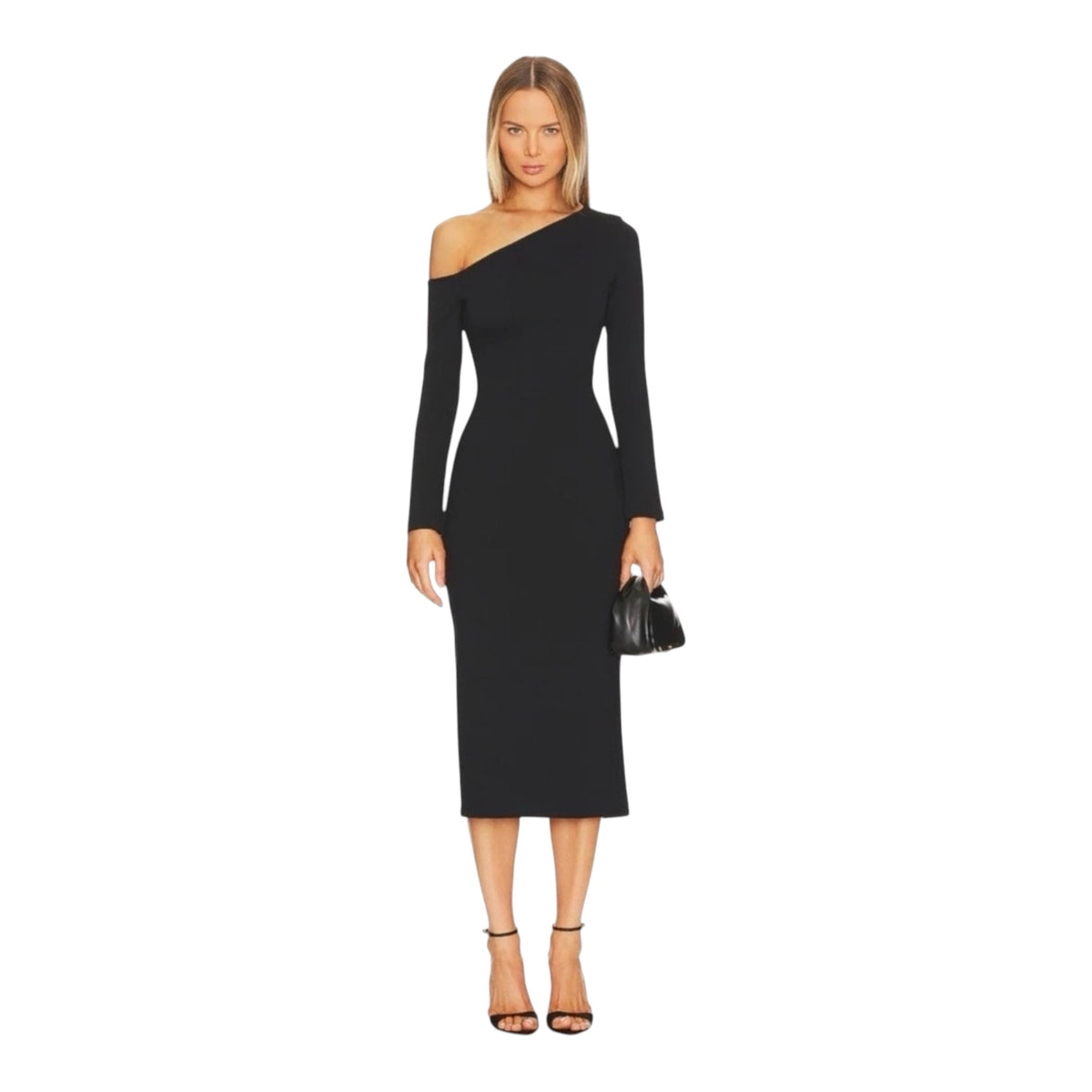 Enza Costa Exposed Shoulder Black Midi Dress XS