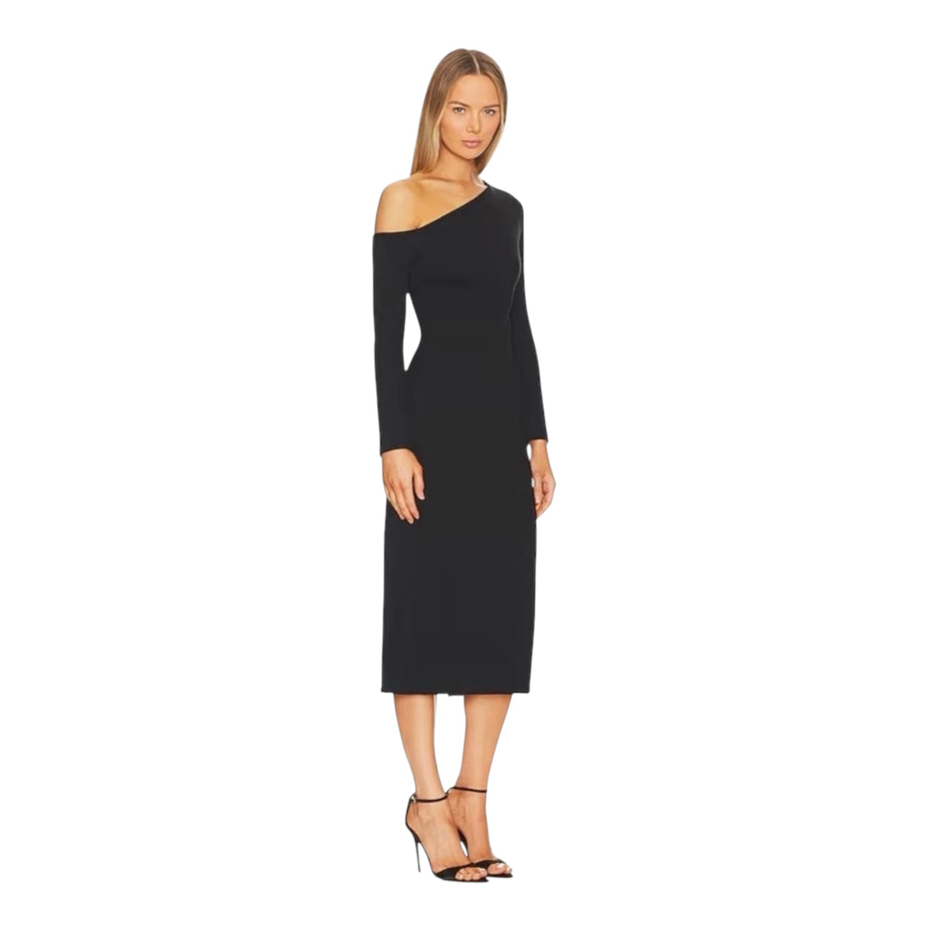 Enza Costa Exposed Shoulder Black Midi Dress XS