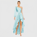 Mac Duggal 49141 French Blue One Shoulder Satin Hi-Low Gown Size 8