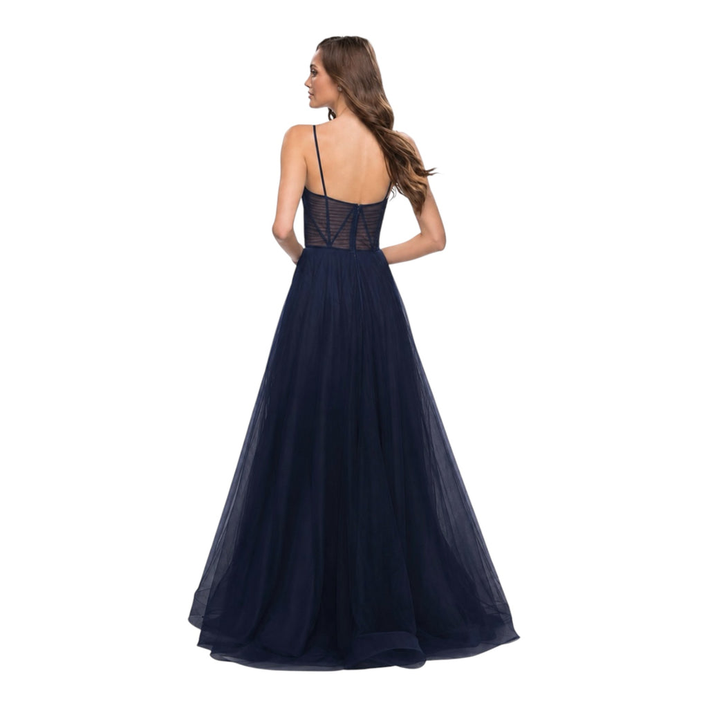 La Femme 29076 Illusion A-Line Tulle Ballgown Dress Navy Sz
6