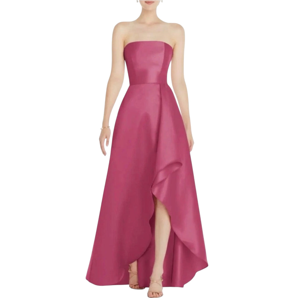 Alfred Sung Tea Rose Strapless Satin Gown High Low Formal Dress Size 14R D832