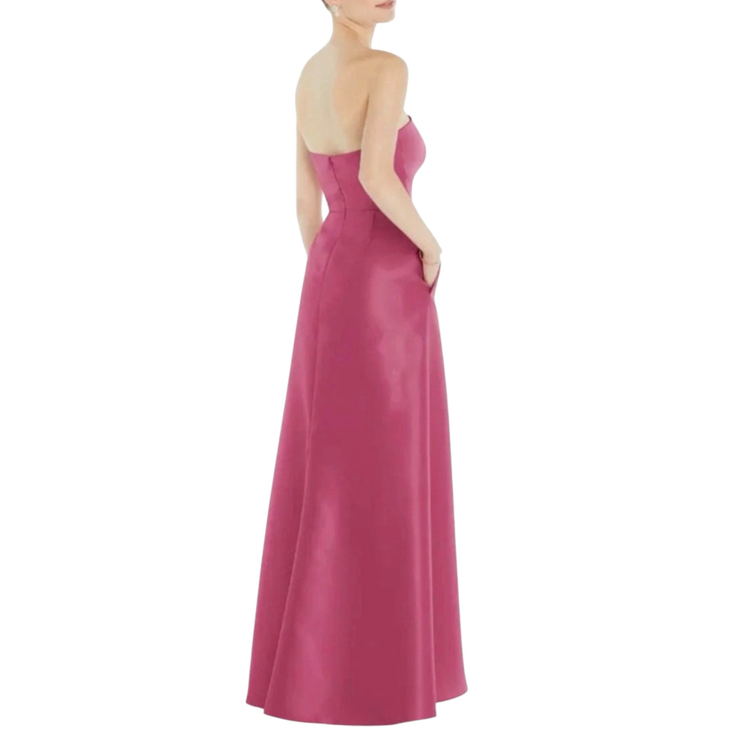Alfred Sung Tea Rose Strapless Satin Gown High Low Formal Dress Size 14R D832
