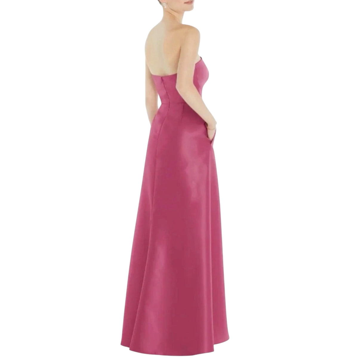 Alfred Sung Tea Rose Strapless Satin Gown High Low Formal Dress Size 14R D832