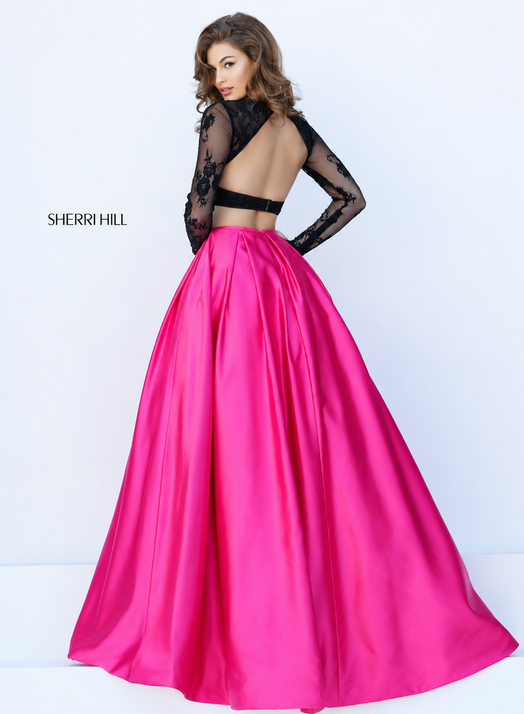 Sherri Hill 50357 Black Fuchsia Two Piece Ball Gown Size 2 $558