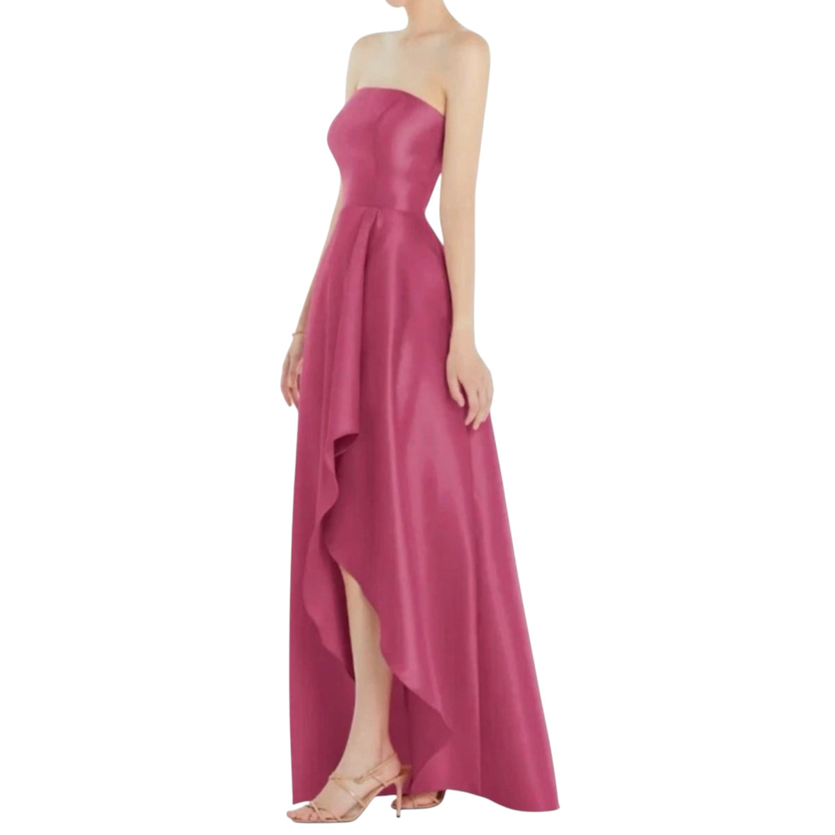 Alfred Sung Tea Rose Strapless Satin Gown High Low Formal Dress Size 14R D832