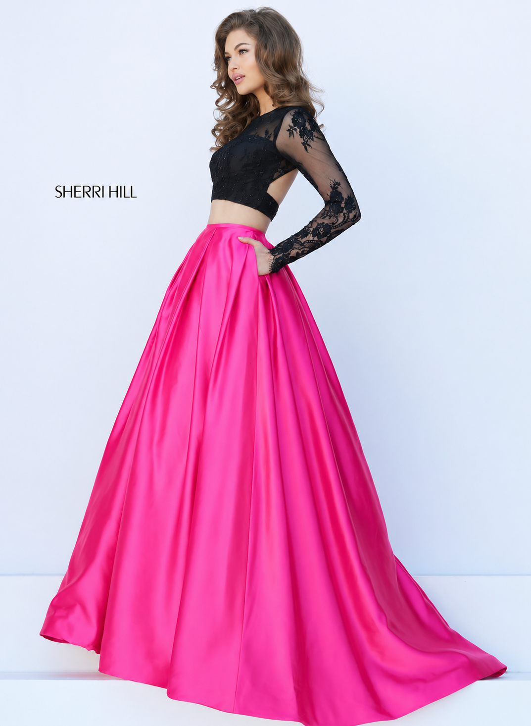 Sherri Hill 50357 Black Fuchsia Two Piece Ball Gown Size 2 $558