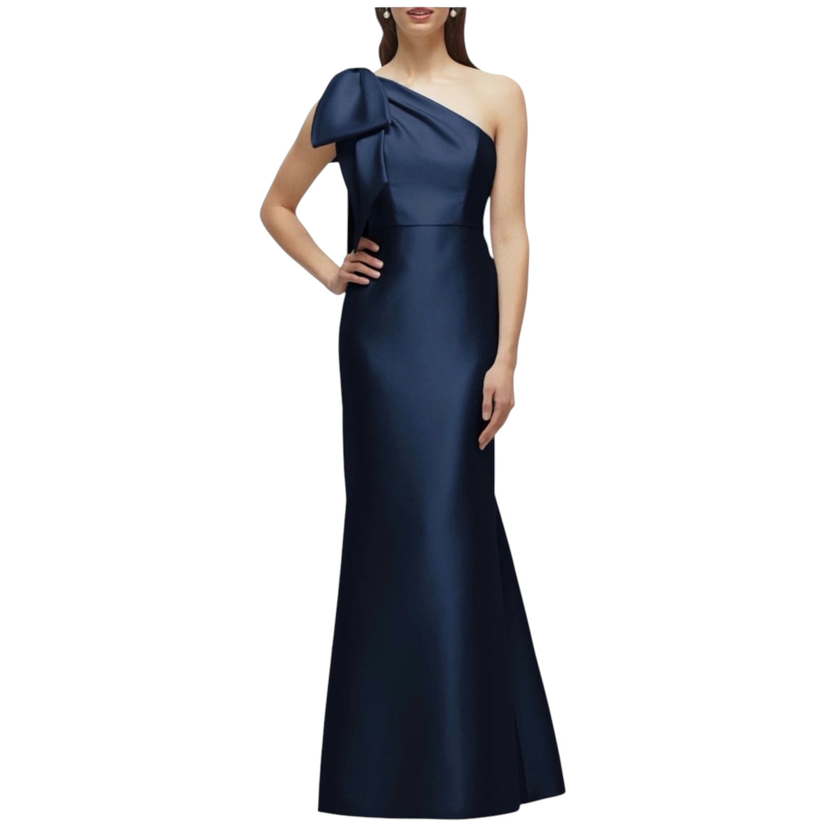 Alfred Sung
Bow One-Shoulder Satin
Twill Mermaid Gown Midnight Sz 8