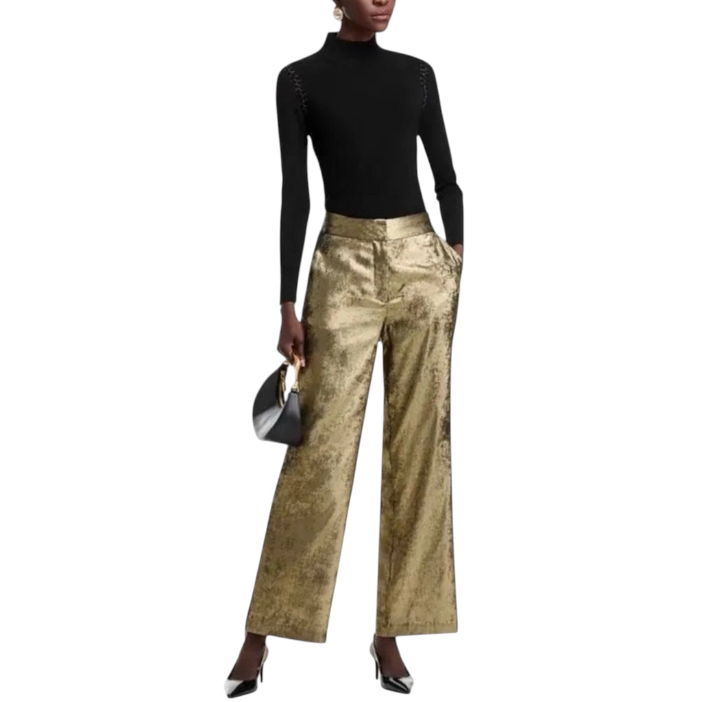 Elie TAHARI The Hannah Gilded Wide Leg Trousers Pants Brushed Gold sz 4
