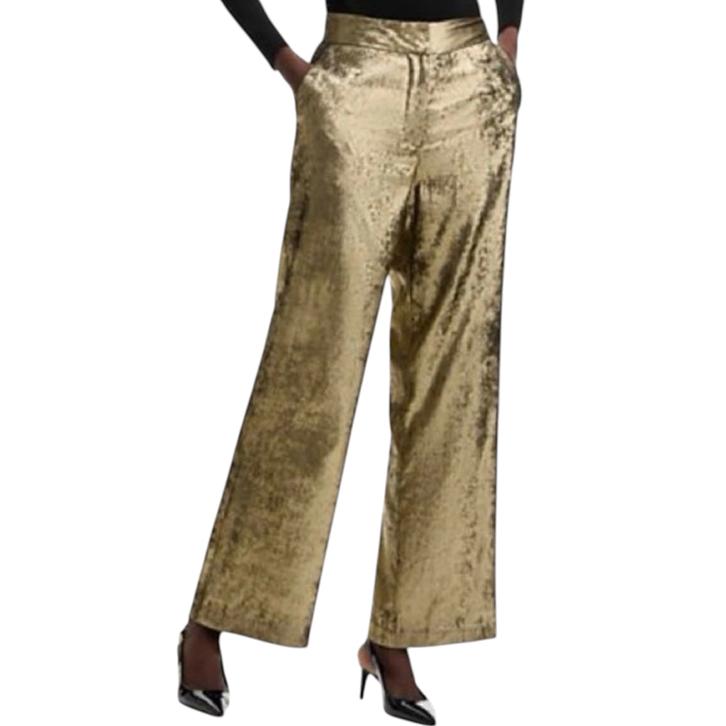Elie TAHARI The Hannah Gilded Wide Leg Trousers Pants Brushed Gold sz 4