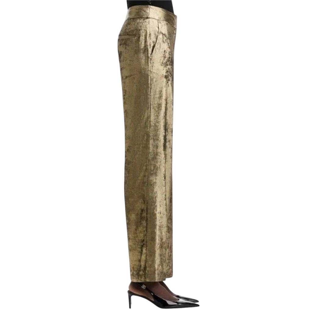 Elie TAHARI The Hannah Gilded Wide Leg Trousers Pants Brushed Gold sz 4