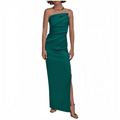 DONNA KARAN Ruched Strapless Satin Gown Emerald Green Size 2