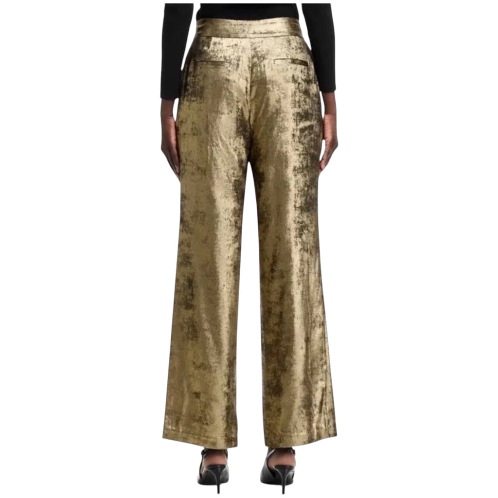 Elie TAHARI The Hannah Gilded Wide Leg Trousers Pants Brushed Gold sz 4