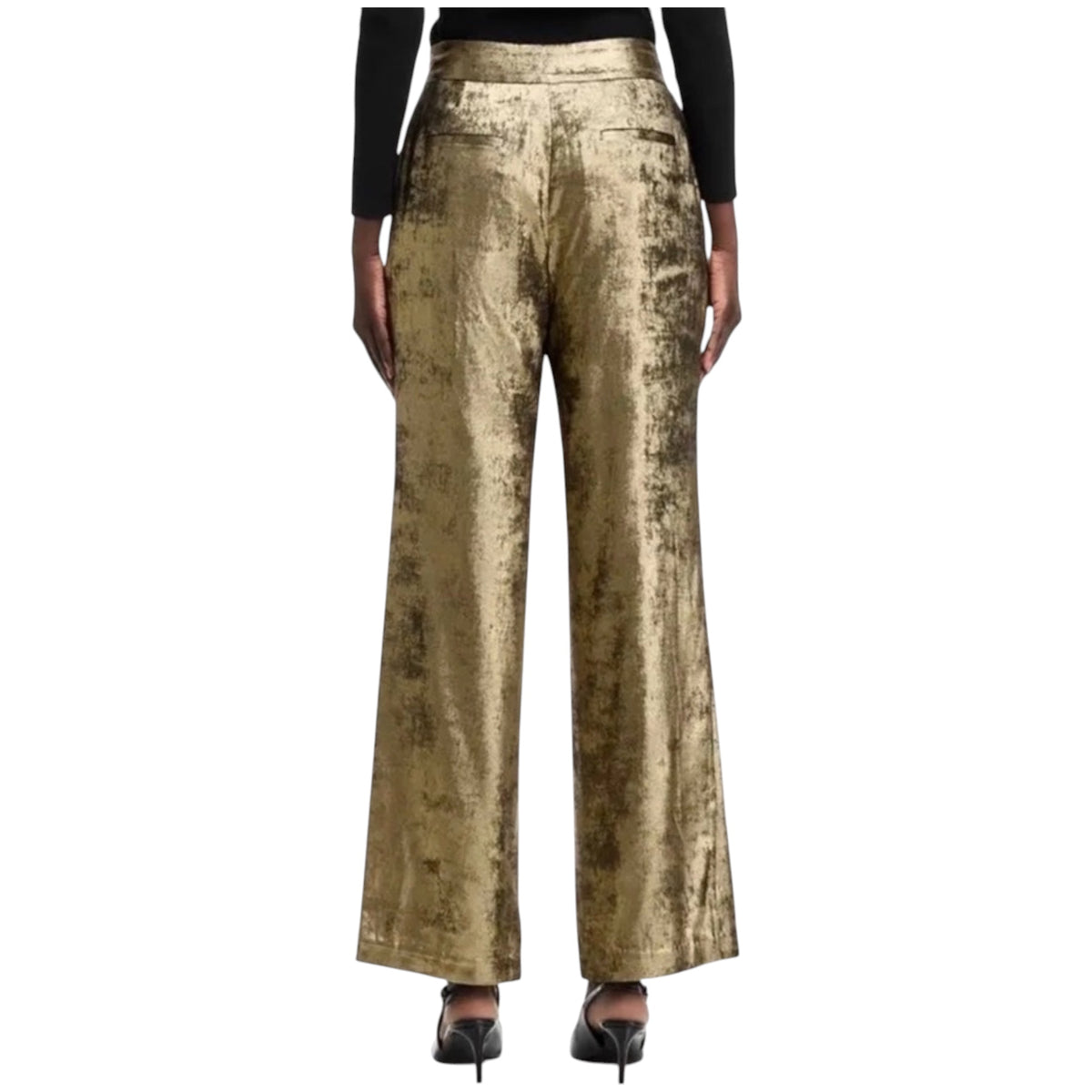 Elie TAHARI The Hannah Gilded Wide Leg Trousers Pants Brushed Gold sz 4