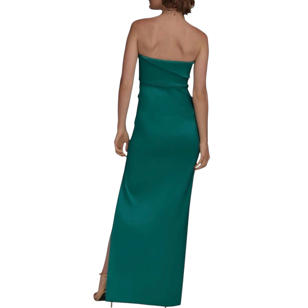 DONNA KARAN Ruched Strapless Satin Gown Emerald Green Size 2