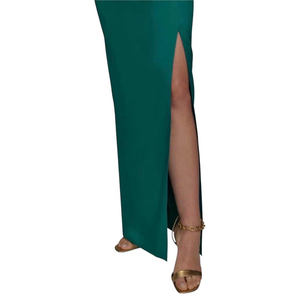 DONNA KARAN Ruched Strapless Satin Gown Emerald Green Size 2