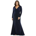 MAC DUGGAL 49504 Front Twist Long Sleeve V-Neck Gown (Plus) Midnight Blue Sz 14W