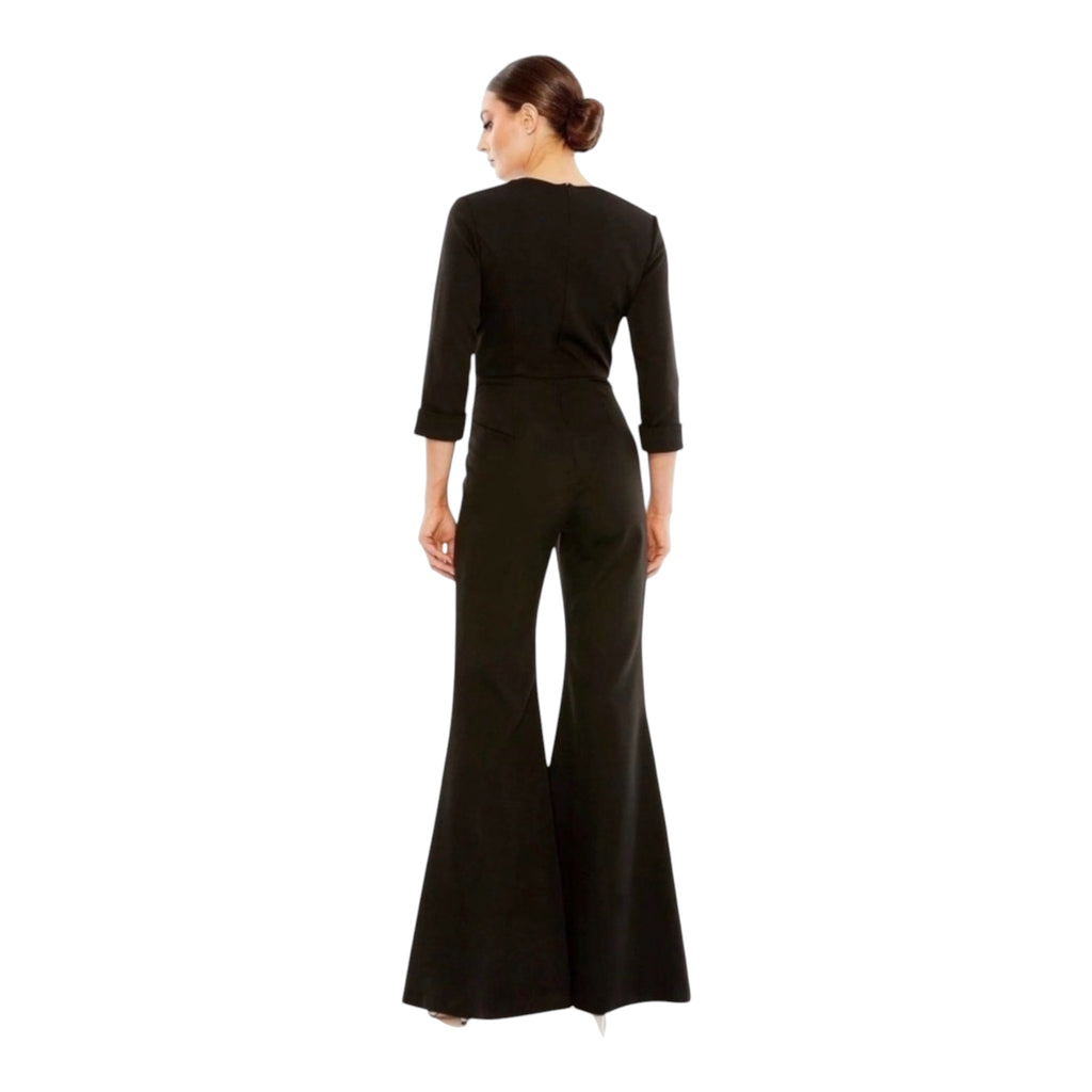 Mac Duggal 27033 LONG SLEEVE BOW DETAIL WIDE LEG-JUMPSUIT Black Sz 6
