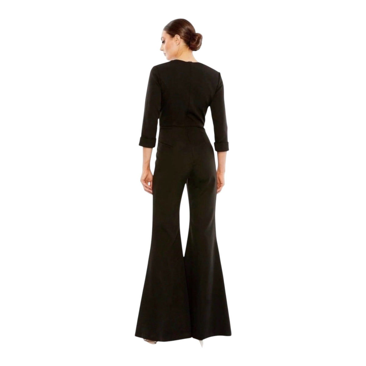 Mac Duggal 27033 LONG SLEEVE BOW DETAIL WIDE LEG-JUMPSUIT Black Sz 6