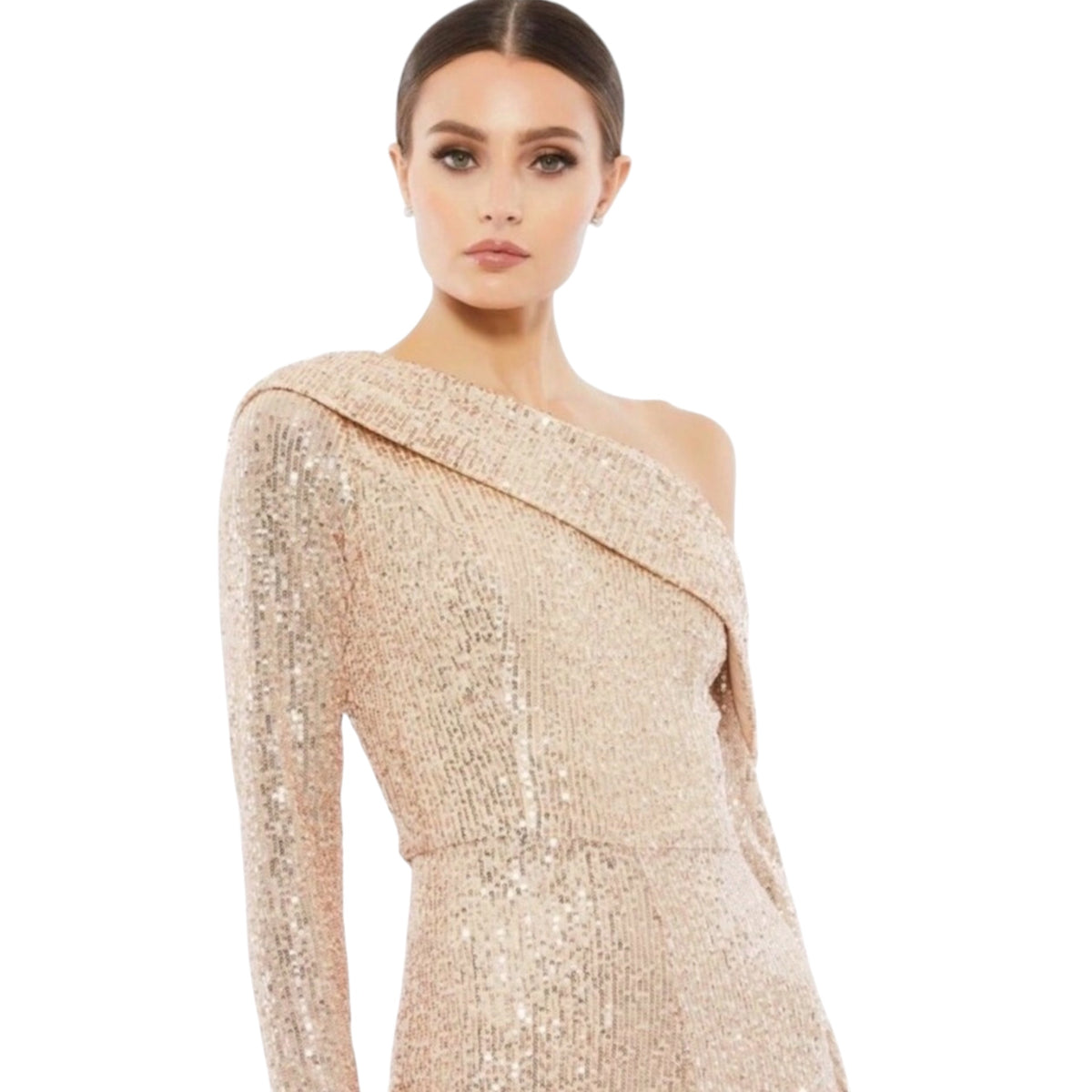 Mac Duggal 26596 Rose Gold
Sequin Off-Shoulder Jumpsuit Size
4