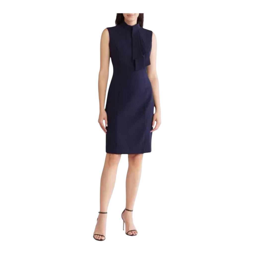 Eliza J Tie Neck Sleeveless Sheath Dress in Navy Sz 10